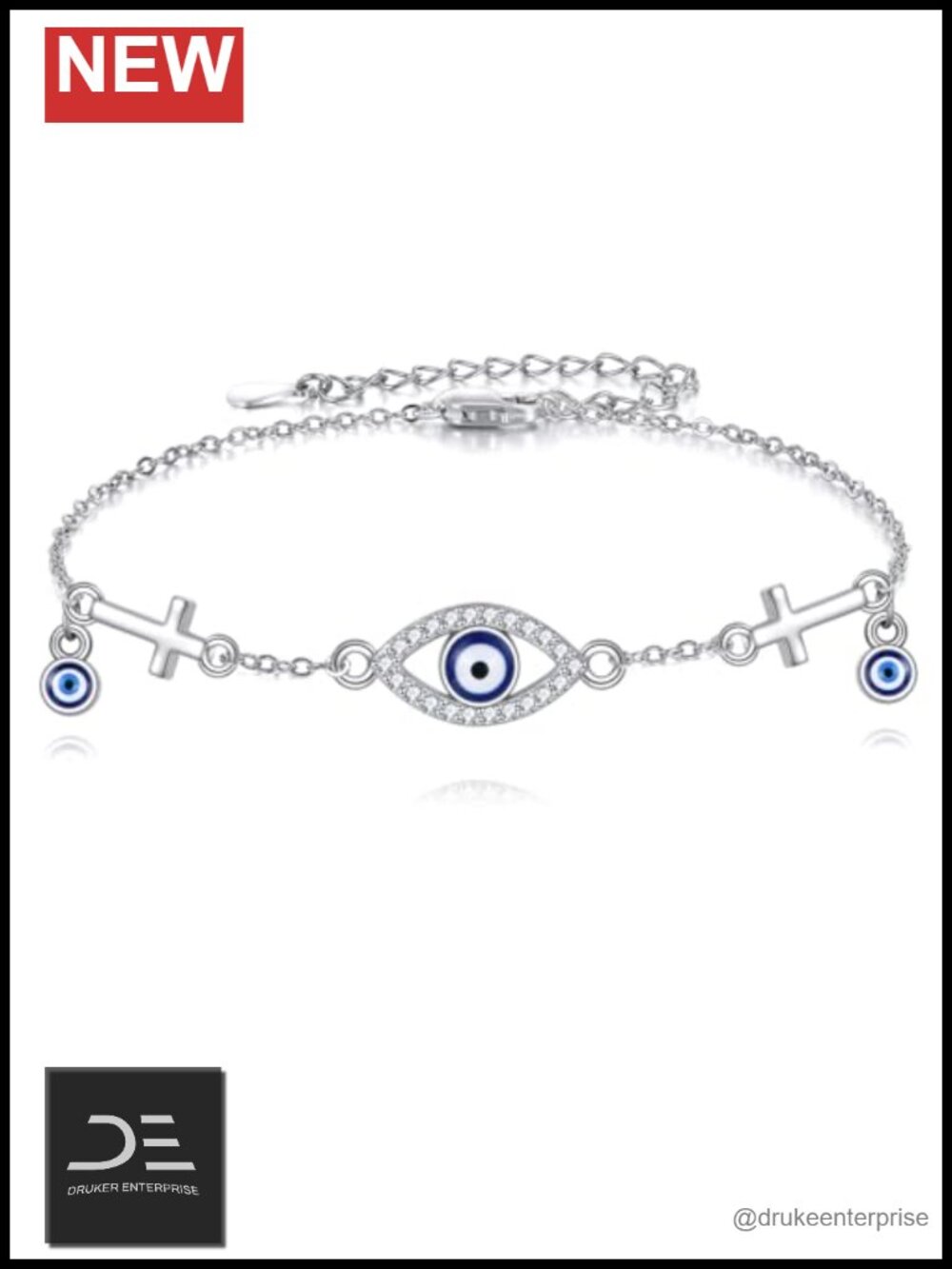 Evil Eye Link Bracelet Sterling Silver Protection Jewelry Gift for Women